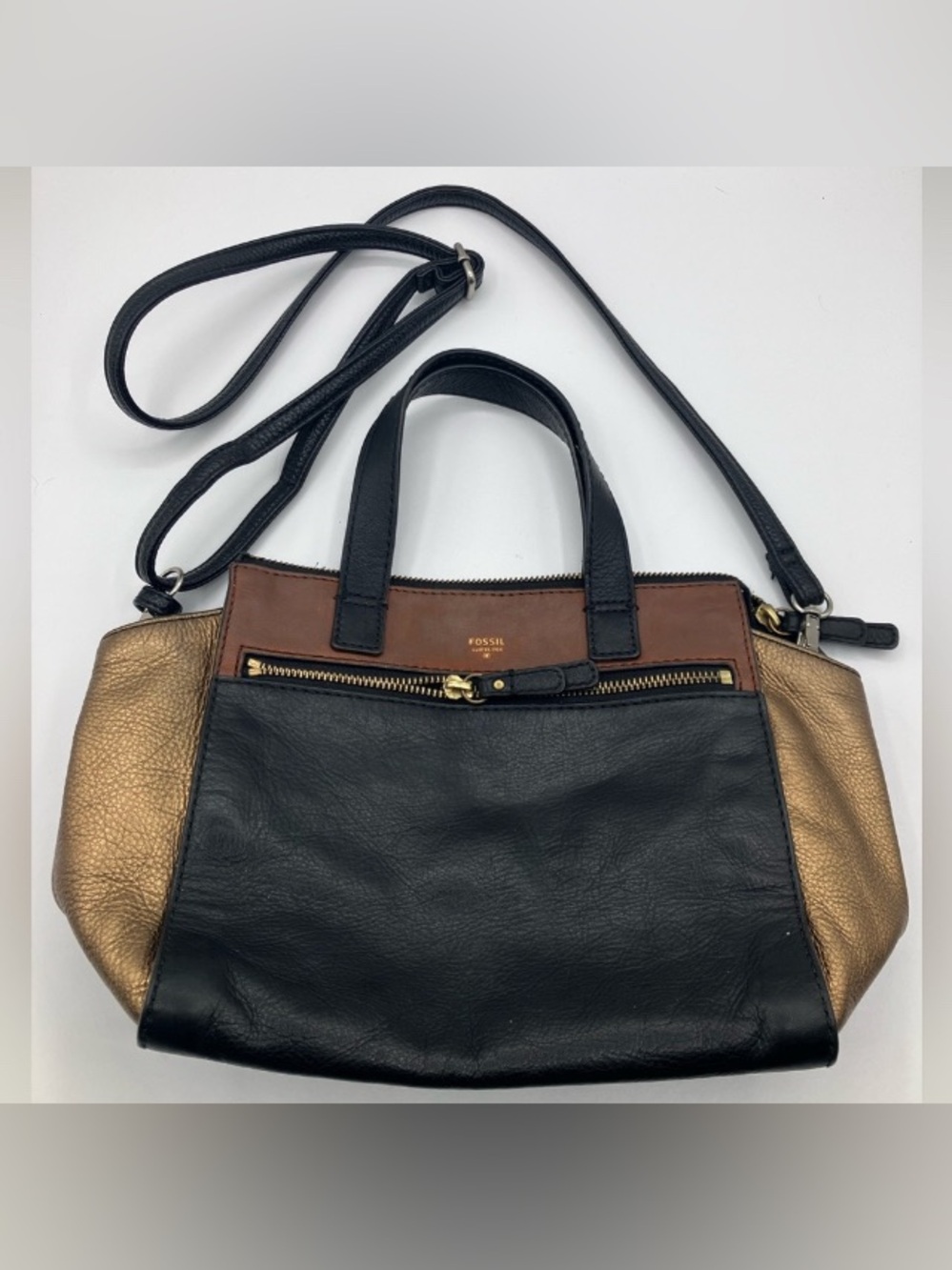 Set Style 80’s Fossil Black and Gold Satchel Beautiful with Wallet